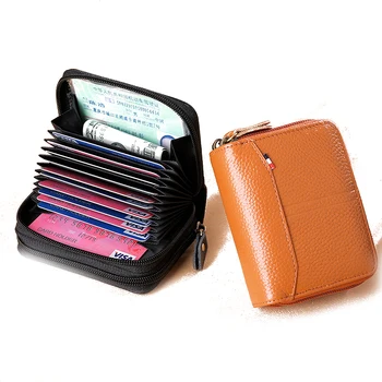 

Leather Men Business Card Holder Gift Men Double Zip Credit Card Wallet Wallet Card Holder