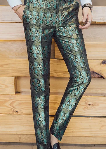 Тонкий крой Повседневный Terno Masculino 3 шт/2 шт Pak Mannen люкс Nieuwe patroна Jurk Past Een knop Host Podium Smoking 3XL-M - Цвет: Green Pant