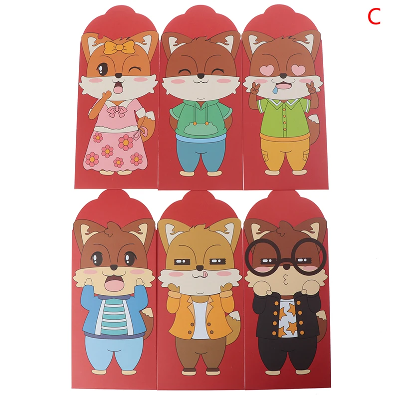 6pcs 10 шт/6 шт китайский год красный конверт для денег год крысы пакет сумки - Цвет: 6pcs