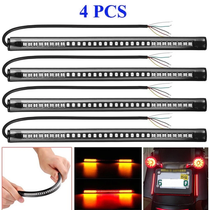 

4x 48LED Motorcycle Motorbike Brake Stop Turn Signal Tail Light Lamp Strip Bar