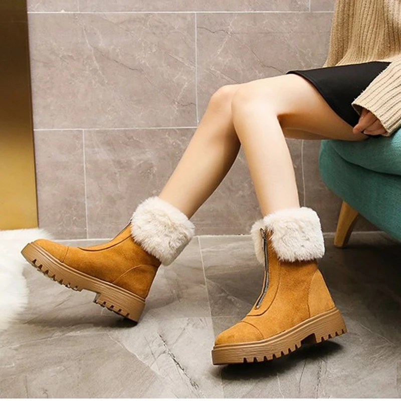 Women Ankle Boots Winter Flock Warm Plush Snow Boot Zipper Ladies Platform Shoes Fashion Fur Women High Top Boots botas mujer