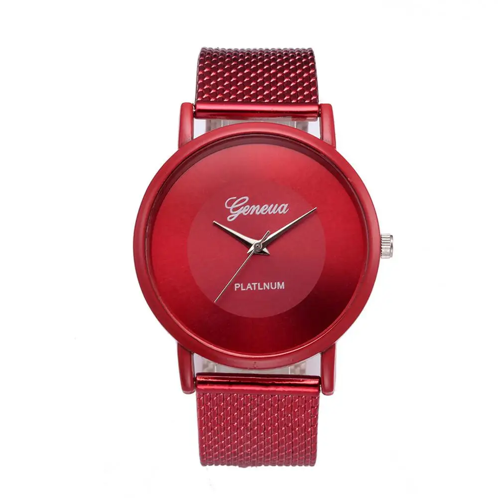 Красные деловые часы, наручные часы для мужчин, простой стиль, сетчатый ремень, для мужчин и женщин, кварцевые часы унисекс, relogio masculino - Цвет: Красный