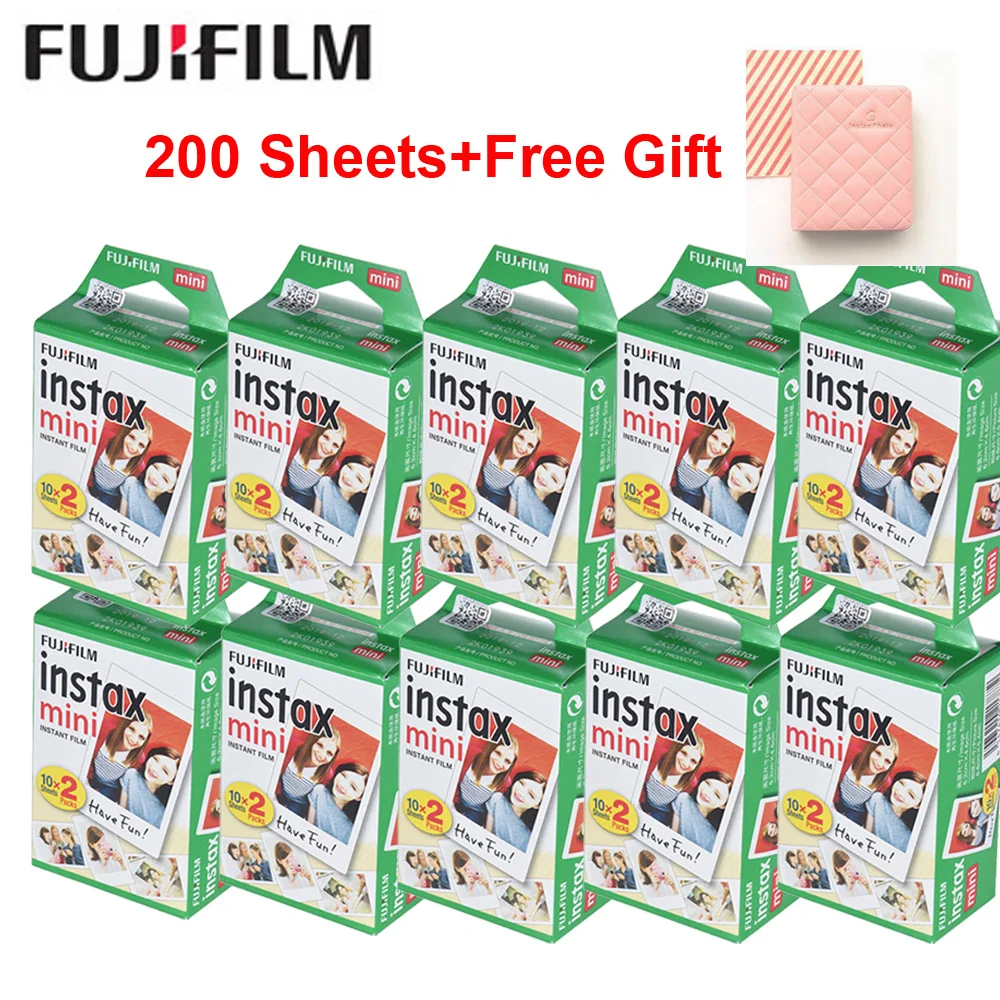 200PCS Белая пленка Fujifilm Instax Mini 10-200 листов для FUJI Instant Photo camera Mini 9 Mini 8 7s 70 90+ Бесплатный чехол для фотоальбома - Цвет: 200PCS