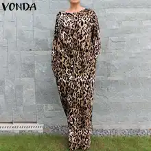 VONDA леопардовое платье женские винтажные вечерние платья макси с принтом весна лето праздник плюс размер Сарафан повседневные свободные Vestido