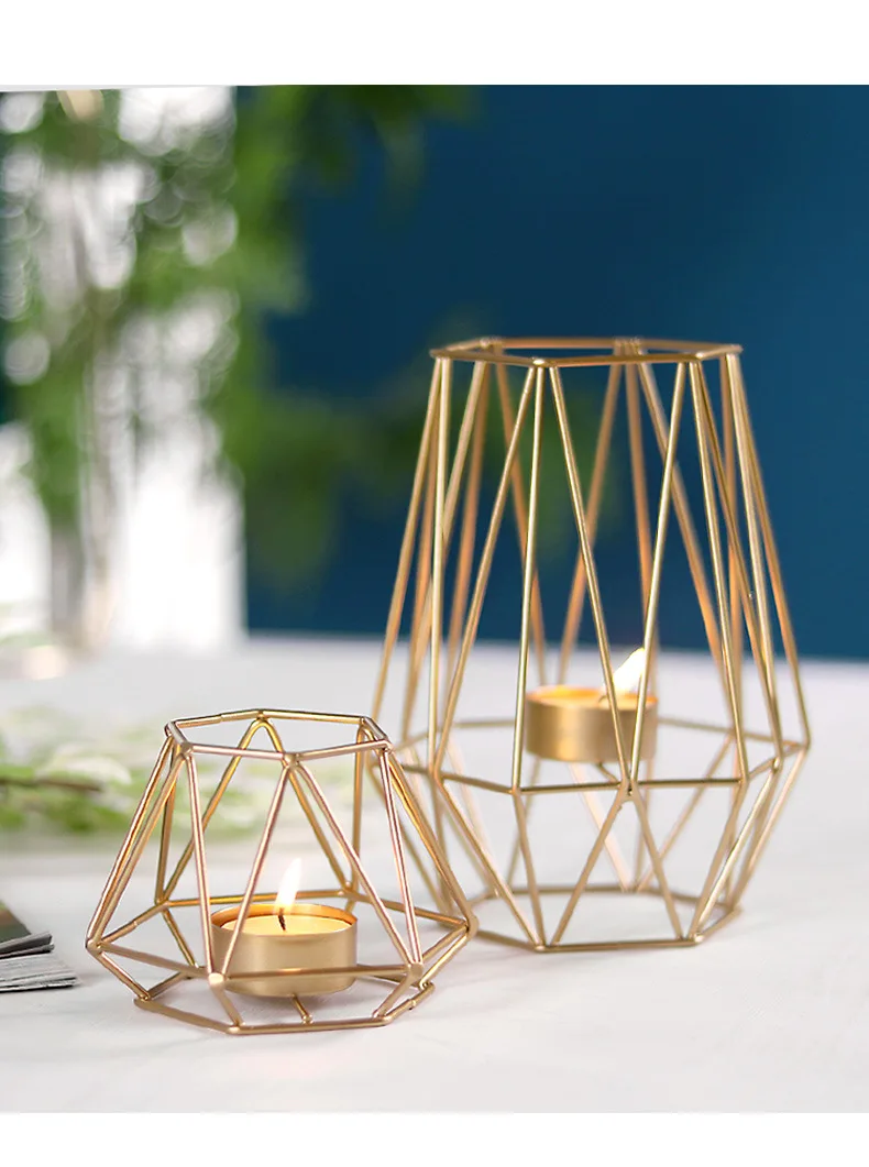 Gentle Times Northern European-Style INS Light Luxury Iron Art Geometry Candlestick Home Decoration Creative Desktop Candle Deco