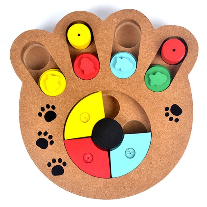 

Wooden Cat Dogs Puzzle Toys Pet Dog IQ Training Toy Paw Prints Educational Feeding Game Plate Pet Toys for Dog Cats Feeder