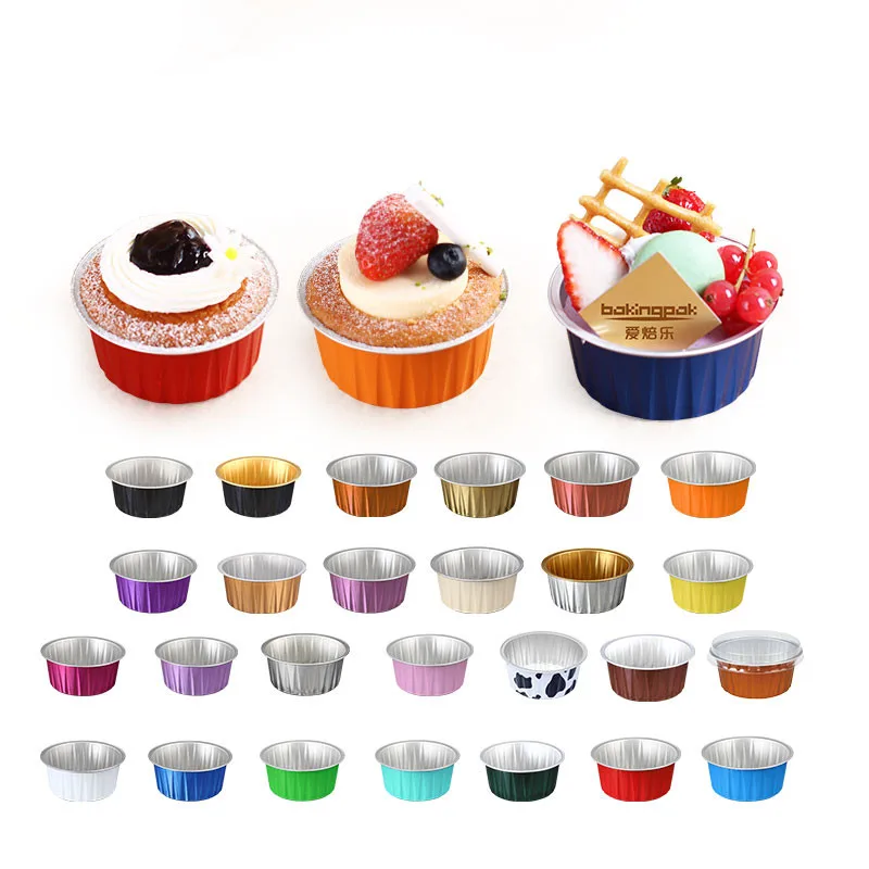 

50pcs 125ml round cake baking mold aluminum foil baking bowl pudding mousse tin paper cup party birthday wedding favor decor cup