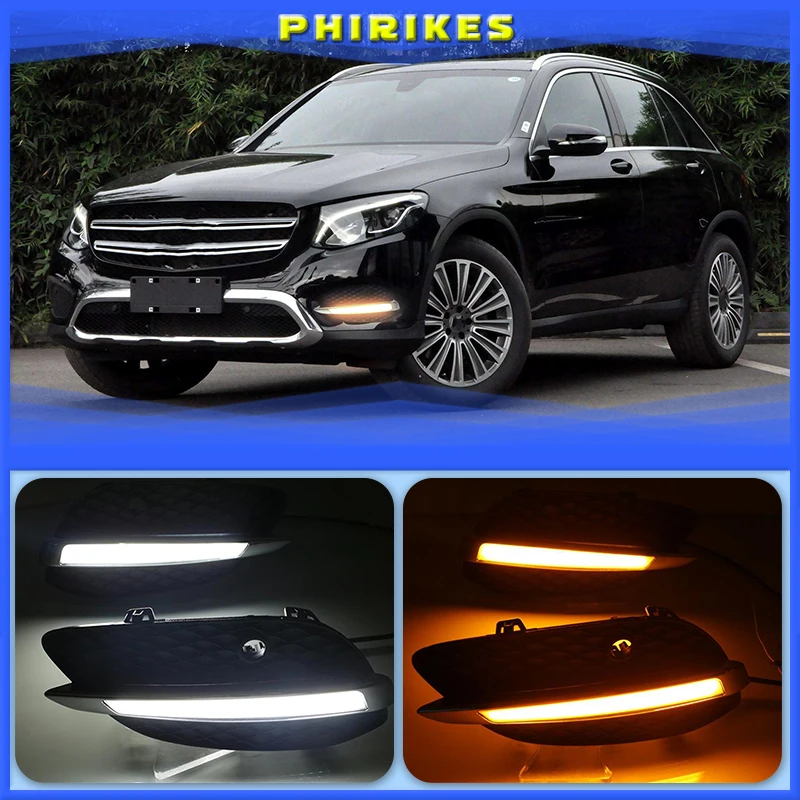 

2 pcs for Mercedes Benz GLC X205 2015 2016 LED DRL Daytime Running Lights Daylight yellow turn Signal lamp light