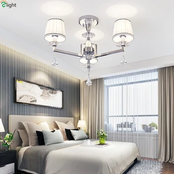 

Modern Lustre Crystal Led Ceiling Lights Chrome Metal Dining Room Led Ceiling Light Fabric Living Room Led Ceiling Lamp Fixtures