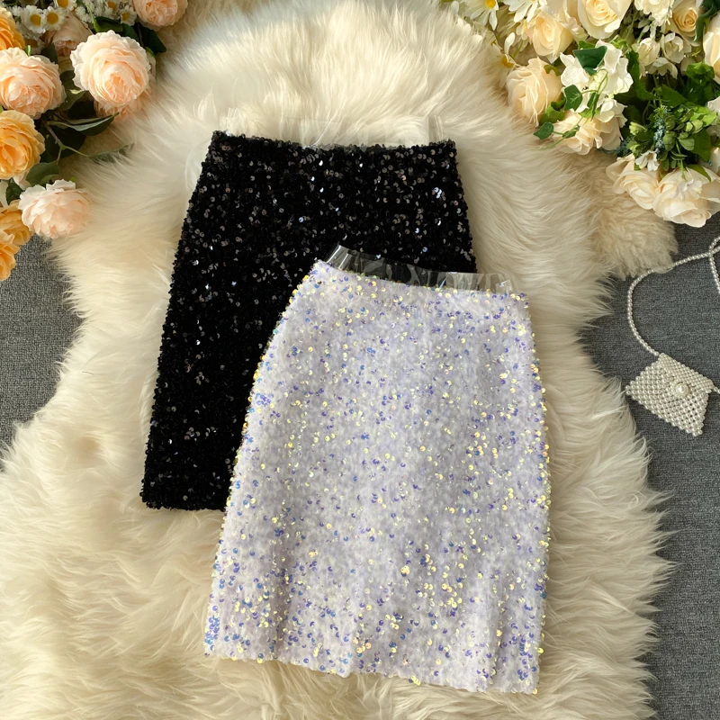 

Skirt spring dress 2020 goddess fashionable sequin skirt high waist was thin and wild bright sparkling A-line skirt