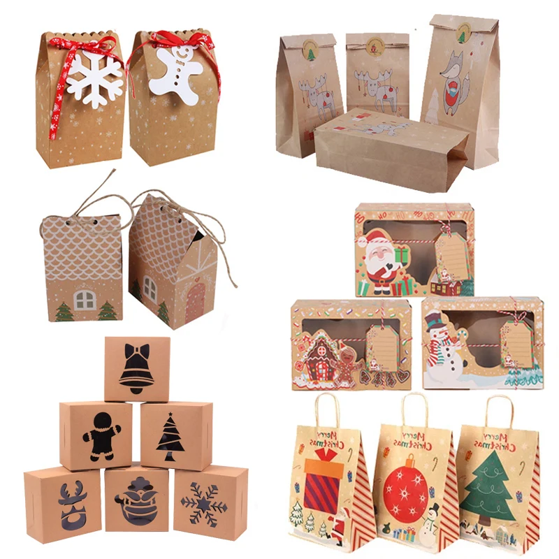 Christmas Gift Bags House Shape Xmas Tree Candy Box Merry Guests Packing Bag New Year Noel Navidad Favor Boxes | Дом и сад