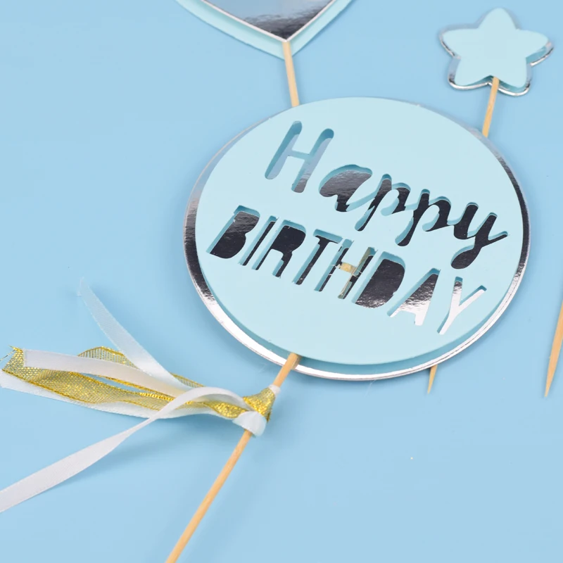 Выпечка день рождения торт Топпер Декоративный синий единорог с днем рождения круглая карта пятиконечная звезда Любовь плагина