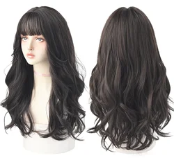 7JHH WIGS Long Black Wavy Wigs Body Wave Synthetic Wigs With Bangs for Women American Natural Hair Daily Wear Heat Resistant Wig