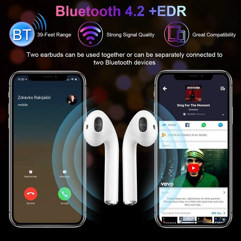 I7s TWS беспроводные наушники Bluetooth Air наушники мини в ухо стерео наушники гарнитура с зарядным устройством для iPhone Xiaomi huawei
