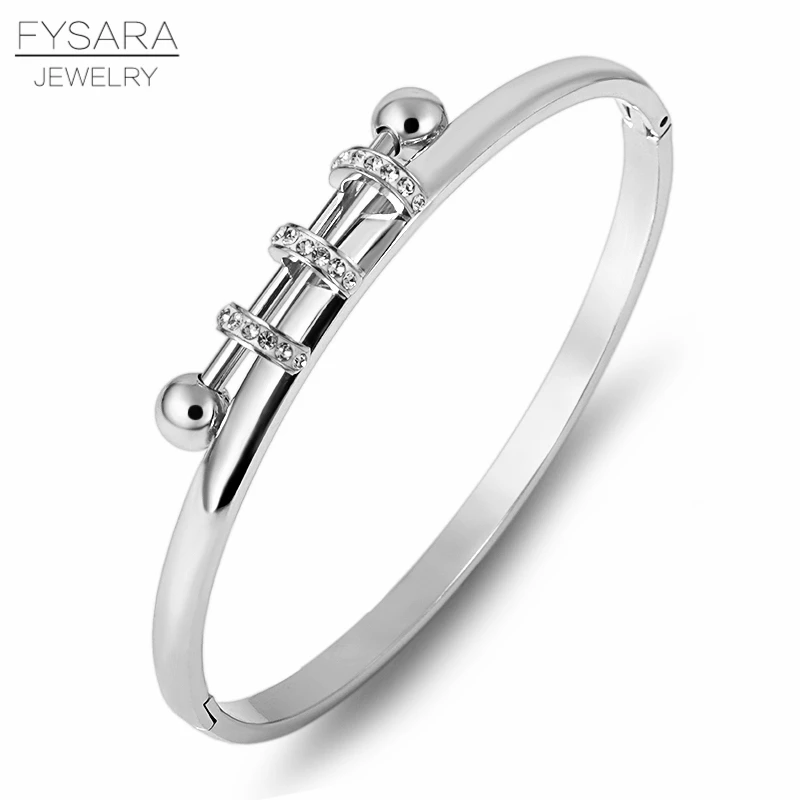 FYSARA три круга браслеты из кристаллов и браслеты из титановой стали ювелирные изделия женские золотые очаровательные манжеты браслеты кубического циркония Pulseiras - Окраска металла: silver