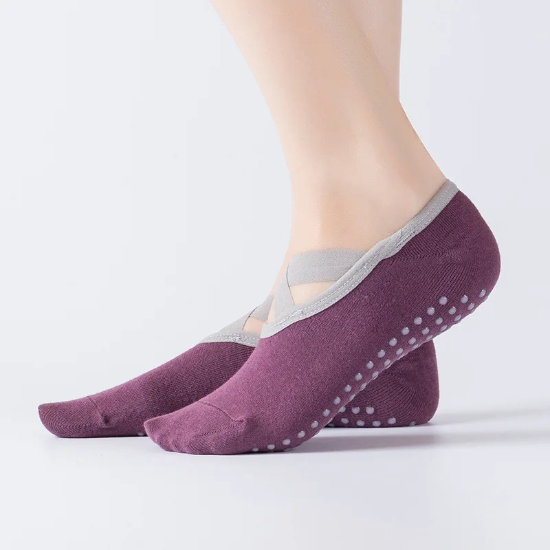 Спортивные носки для йоги женские, не скользящие быстросохнущие хлопковые балетные женские спортивные танцевальные носки с хорошей рукояткой фиолетовая одежда для фитнеса, тренажерного зала