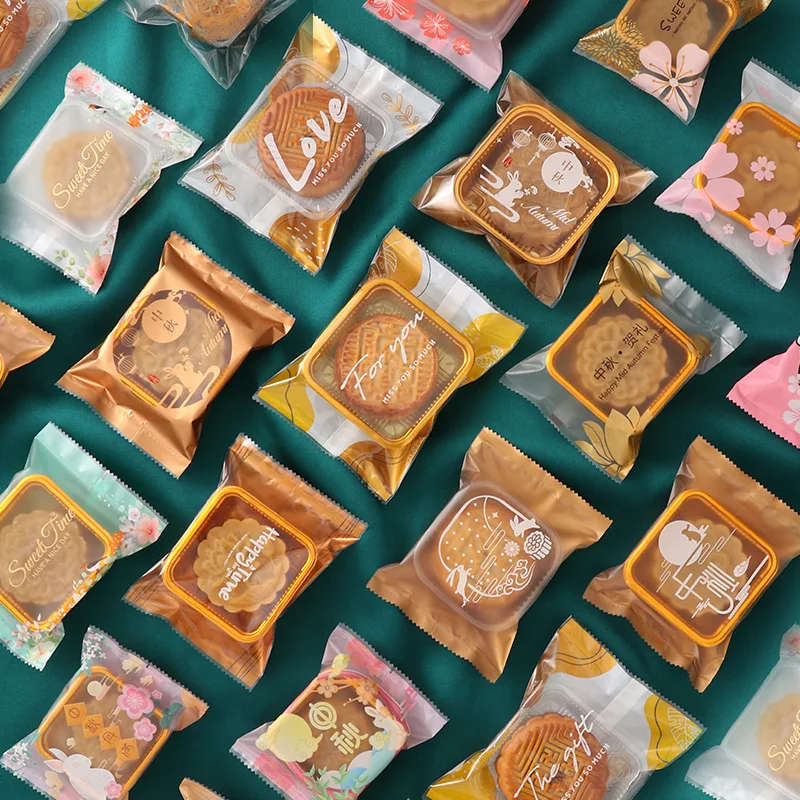 Conditiclusy 100Pcs Food Grade Clear Moon Cake Bags Good Sealing Package  Vintage Plastic Moon Cake Bags Mid-Autumn Festival Favor