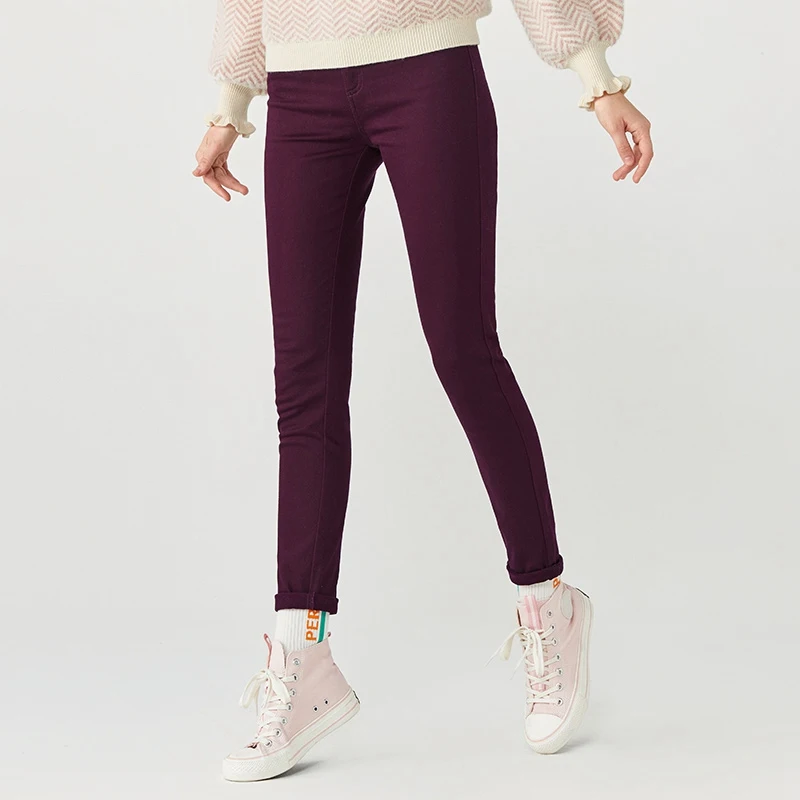SEMIR повседневные женские брюки Зимние новые узкие брюки для взрослых простые однотонные базовые брюки хлопковые женские брюки - Цвет: Wine red