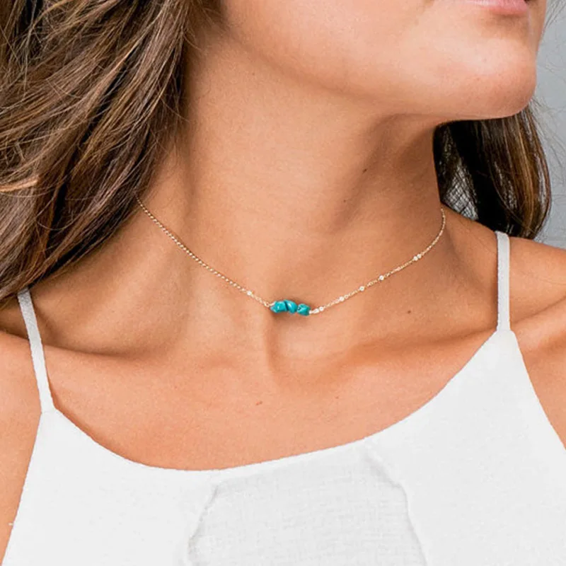 

Simple Creative Turquoise Stone Beads Choker Necklace for Women Elegant Chocker Colar Vintage Jewelry Necklaces Gift YN1087
