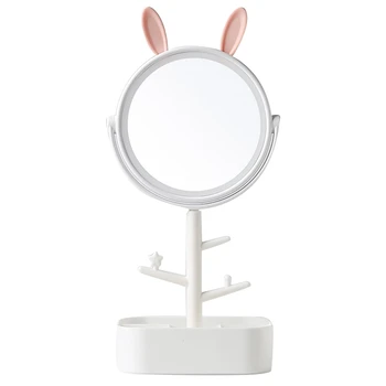 

Makeup Mirror Led With Light Desktop Rotating Mirror Magnifying Glass 4 Times Storage Ladies Makeup Lamp Abs With Storage Box