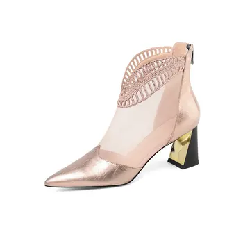 

Fashion Cool Design New Summer Boots Solid Comfortable Pointed Toe Square Heel Handmade Shoes Women's Ankle Boots