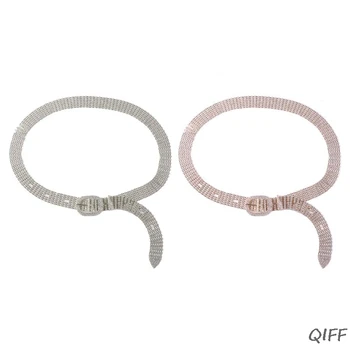 

Ladies Women Shiny Bling Waistband New Oval Buckle Head Rhinestone Belt