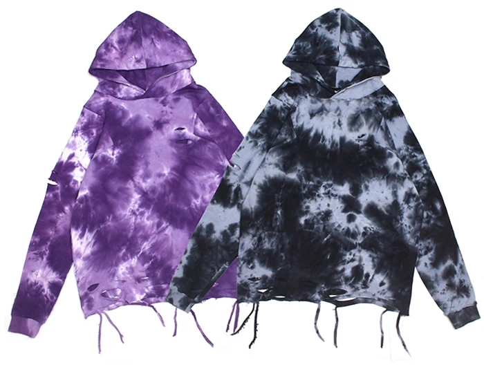 EFUNGAL Tie Dye Толстовка для мужчин осень зима колледж уличная рваные хлопковые толстовки с капюшоном хип хоп пуловеры с капюшоном