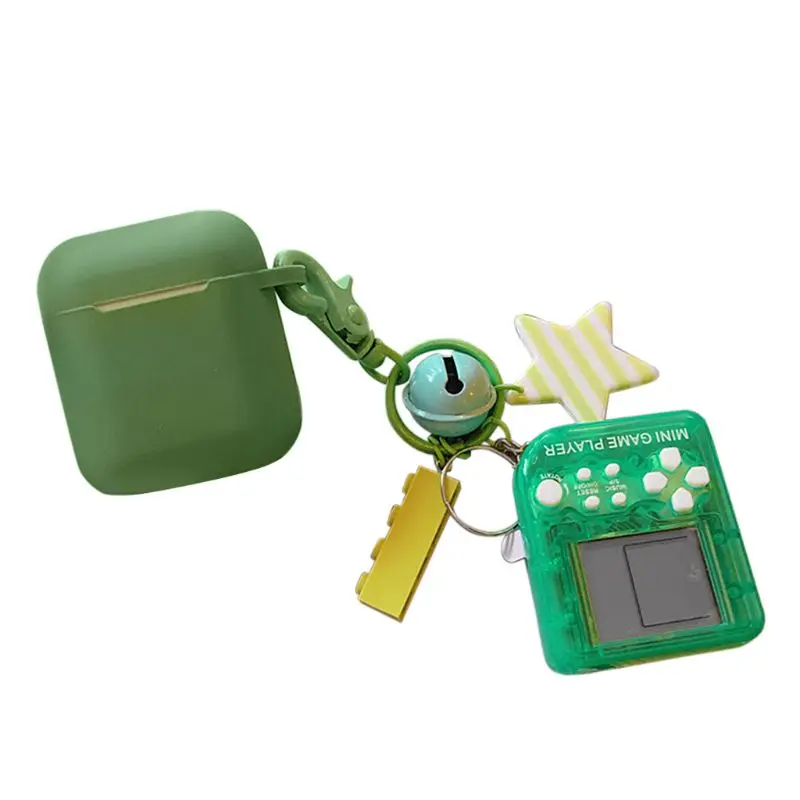 OOTDTY силиконовый чехол тетрис игровая консоль защитный чехол для AirPods комплект с брелком - Цвет: Зеленый