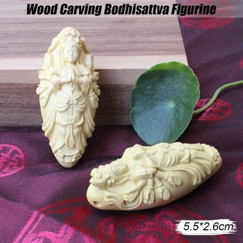 

1PC Boxwood Wood Carving Kwan yin Buddha Statue Bodhisattva Sculpture Meditation Miniature Home Decor Craft Pendant