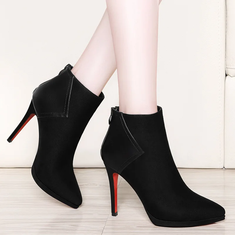 

Lycra Kington Thin Heeled High Heel Boots Women's 2019 Autumn And Winter New Style Ankle Boots Martin Boots WOMEN'S Shoes Autumn