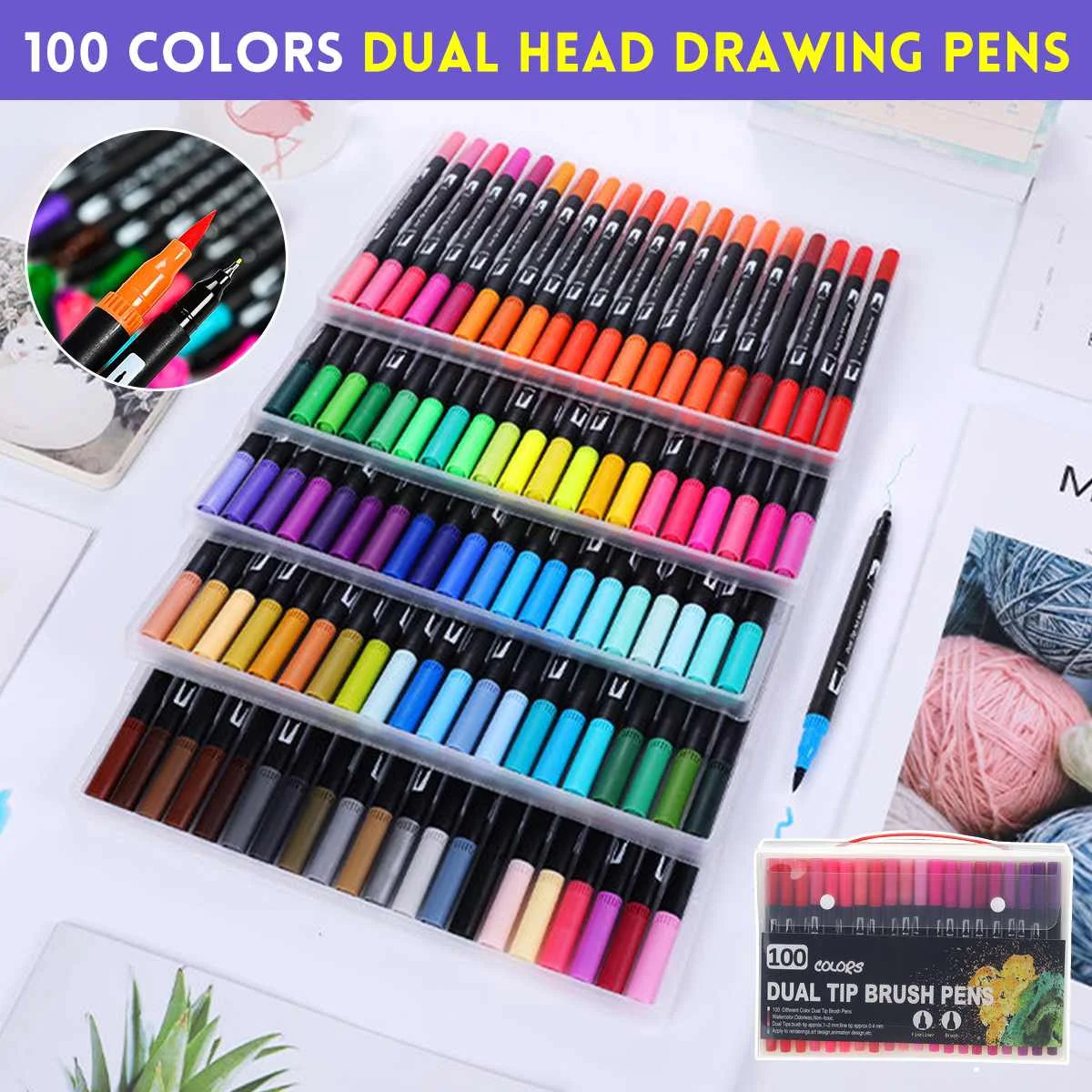 

100PCS Colors Art Markers Pen Set Dual Tip Brush Pens Fineliner Drawing Painting Sketching Watercolor Marker Pen Art Supplies
