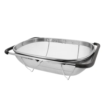 

Premium Quality Over The Sink Stainless Steel Oval Colander with Fine Mesh 6 Quart Strainer Basket & Expandable Rubber Grip Hand