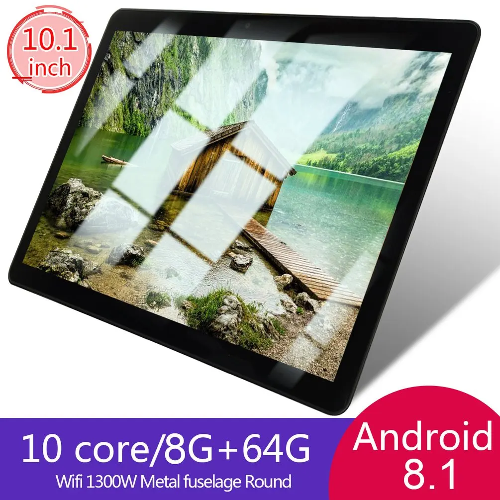 KT107 планшет с круглым отверстием 10,1 дюймов HD большой экран Android 8,10 версия модный портативный планшет 8G+ 64G черный планшет с европейской вилкой