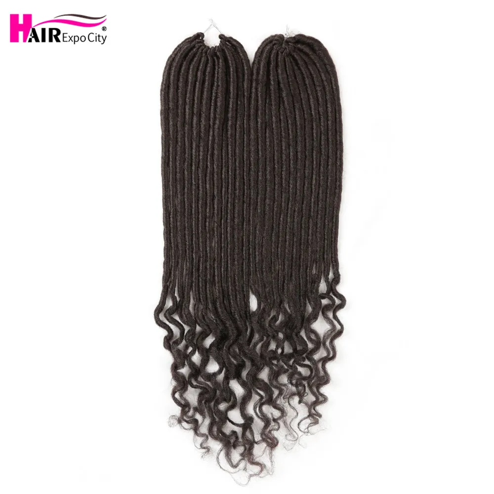 18Inch Straight Goddess Hair Faux Locs Crochet Hair Synthetic Braiding Hair Extensions With Curly Ends 12Strands Hair Expo City