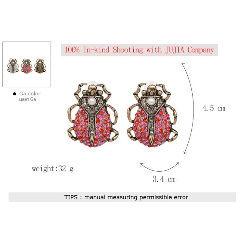 

Big Enamel Scarab Bug Beetle Earrings Rhinestone Insect Earrings Animal Jewelry H8WF