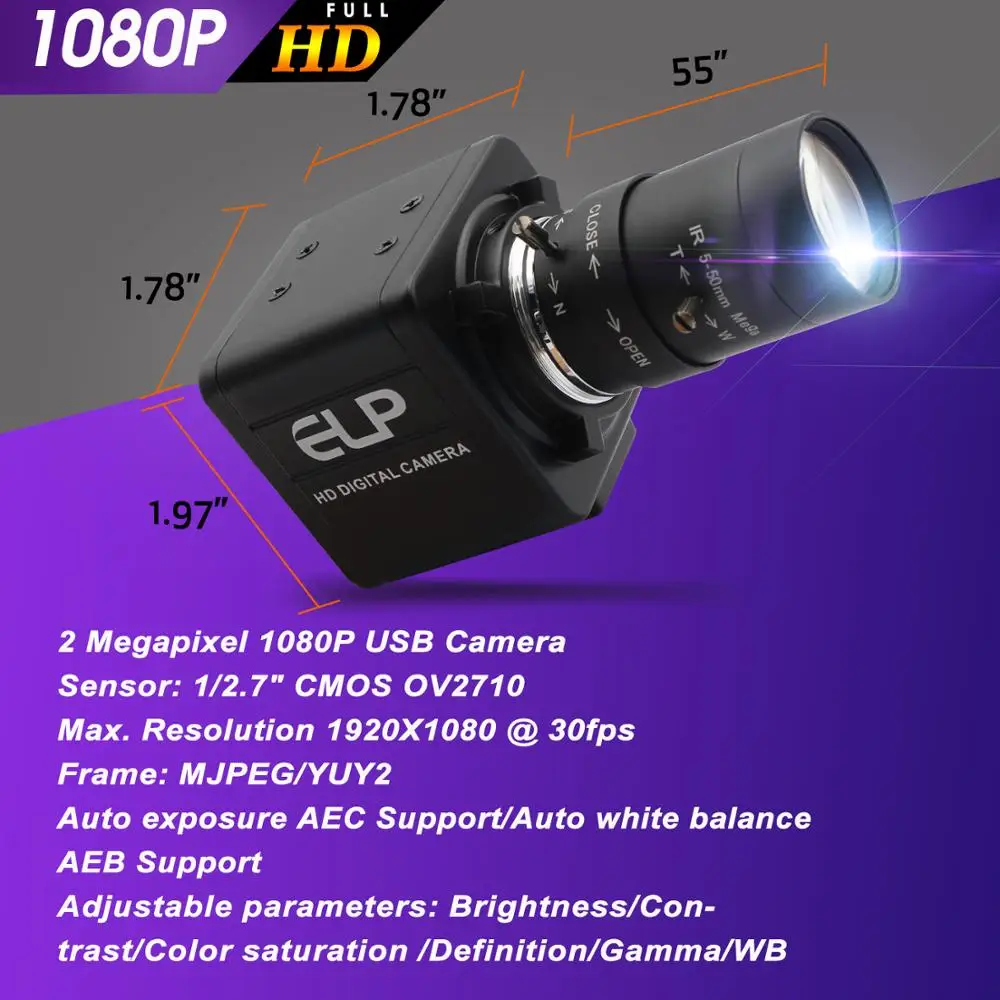USB камера ELP 2 8 fps 1080 12 мм варифокальный объектив с ручным фокусом МП P CMOS OV2710 HD веб