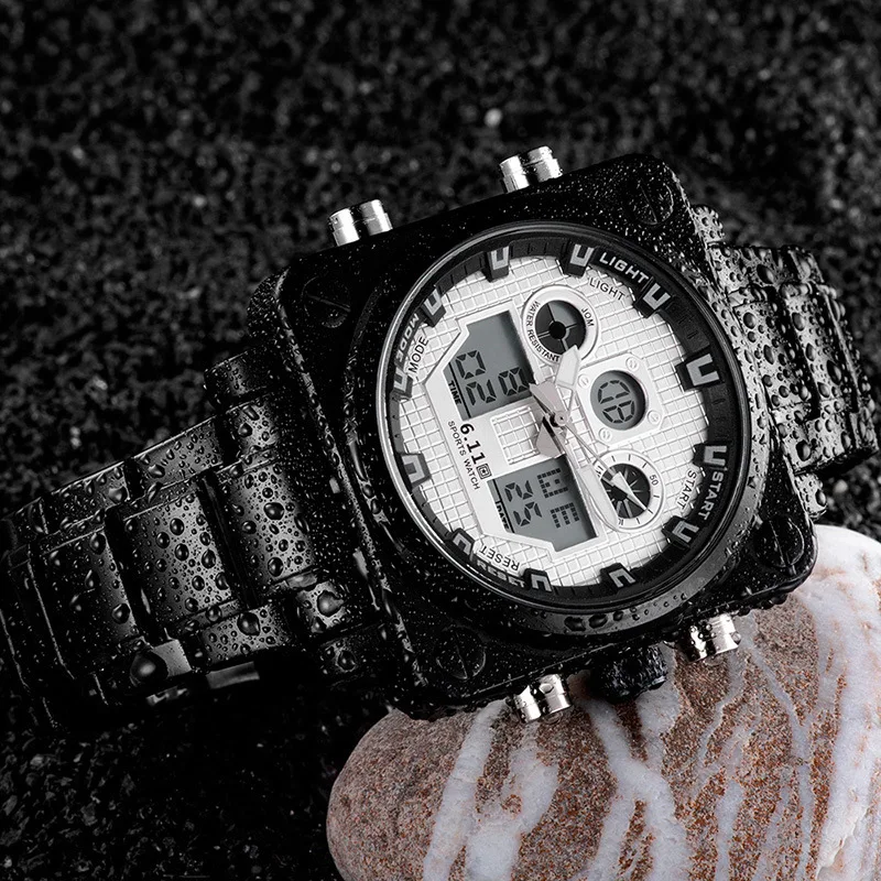 

6.11 Watch Clean Steel Watch Strap Double Inserts Square Table Multi-functional Waterproof Outdoor Cool MEN'S Watch