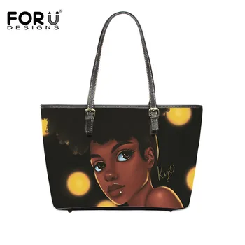 

FORUDESIGNS 2019 Brand Designer Women Bag Queen Afro Girl Pattern PU Handbag for Woman Shoulder Bags Casual Female Shopper Totes