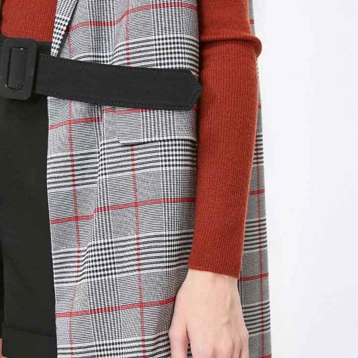 Vero Moda офисный женский жилет без рукавов с лацканами длинный клетчатый жилет | 318334502