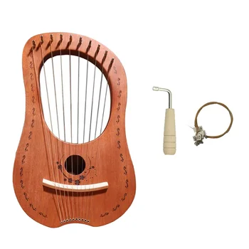 

Lyre Harp, 10 String Wood Body Wood Veneer Top String Instrument Body Instrument with Tuning Wrench and Carry Bag