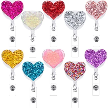 

Retractable Badge Clip with Alligator Clip, Badge Clip ID Badge Clip, Bling Love Retractable Badge Bracket 10 Pieces