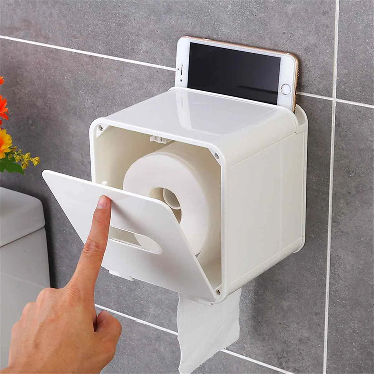 

Waterproof Wall Mount Toilet Paper Holder Toilet Paper Roll Tray Paper Storage Box Square Kitchen Bathroom Toilet Paper Holder