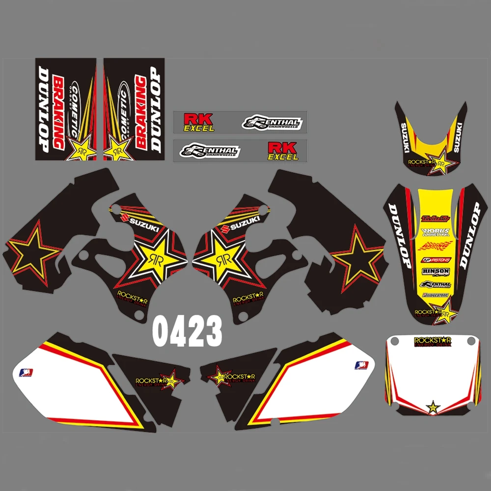 Для SUZUKI RM125 RM250 1996 1997 1998 Графика наклейки на заказ Номер Наименование лента 3M Полный мотоцикл Фоны аксессуары