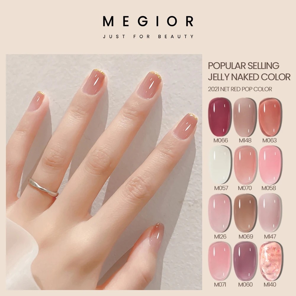 

MEGIOR 8ML Translucent Jelly Gel Nail Polish Nude Gel Polish Long-lasting Soak Off Curing By UV LED Lamp For Nails Art Manicure