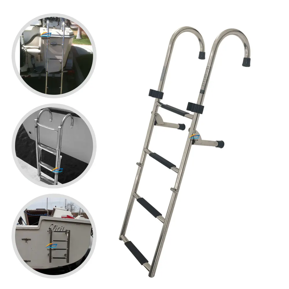 1.41m boat accessories marine 5 Step Under Platform Boat Ladder Stainless Steel Boarding Telescoping Ladder