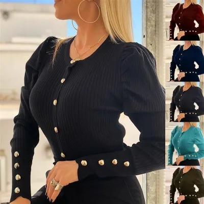 Women Autumn Winter Basic Tshirts Solid Button T-Shirts Ladies Casual O-neck Long Sleeve Tee Tops Shirt | Женская одежда