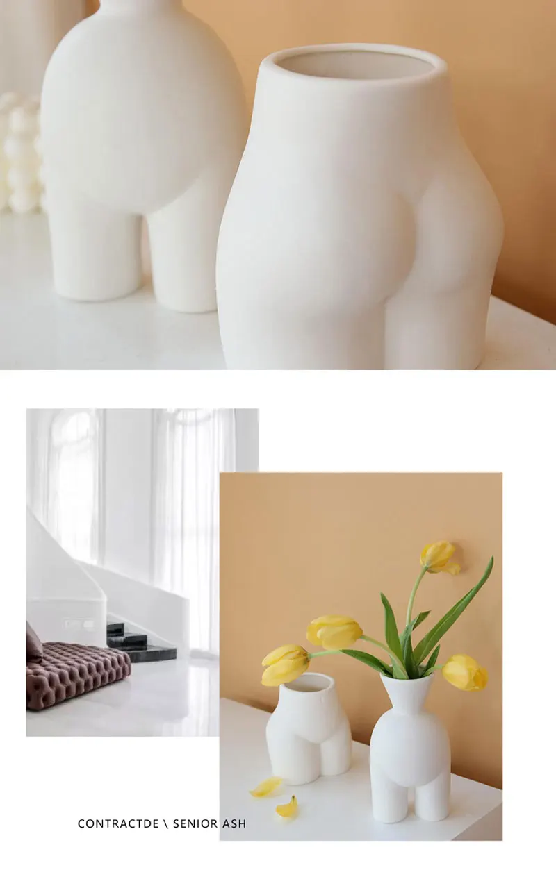 Nordic ins abstract human body ceramic handmade vase flower arrangement crafts creative half-length vase home decoration statue