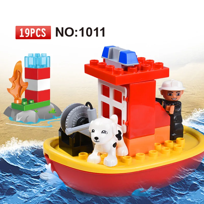 

Legoingly Educational Toy For Children 19pcs Big Size Building Blocks City Fire Boat Large Bricks Compatible Duplo Baby Kid Gift