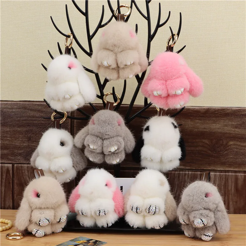 Mink Fur Bunny Pendant Bag Jewelry Key Chain Plush Trumpet Cute Rabbit Children Animal Cartoon Doll | Игрушки и хобби