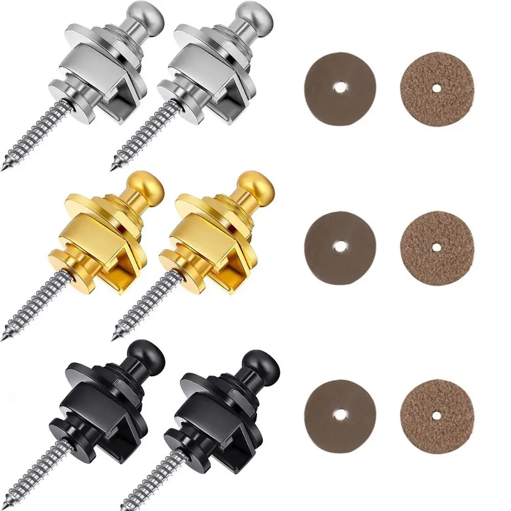 BQLZR Silver Zinc Alloy Guitar Strap Locks Buttons with Screws and Gasket for Guitar Bass Pack of 2 